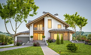 3d,Rendering,Of,Modern,Cozy,House,In,Chalet,Style,With